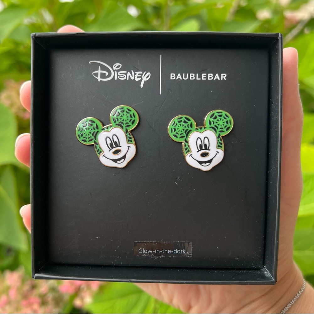 DISNEY x BAUBLEBAR Halloween Glow in Dark Mickey Mouse Spider Web Earrings NWT